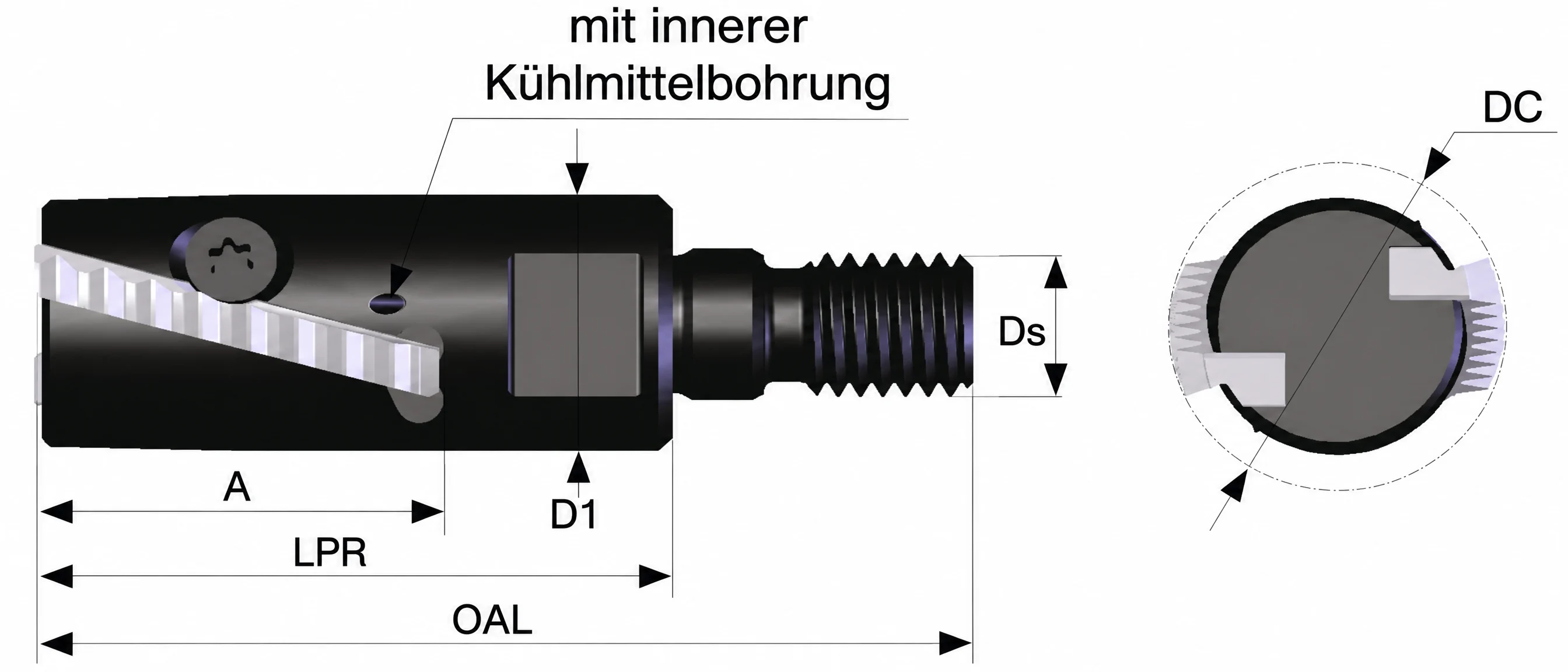 CPT Einschraub-Gewindefräshalter IK D 23 mm WSP-Gr. 23 mit 2 Plattensitzen