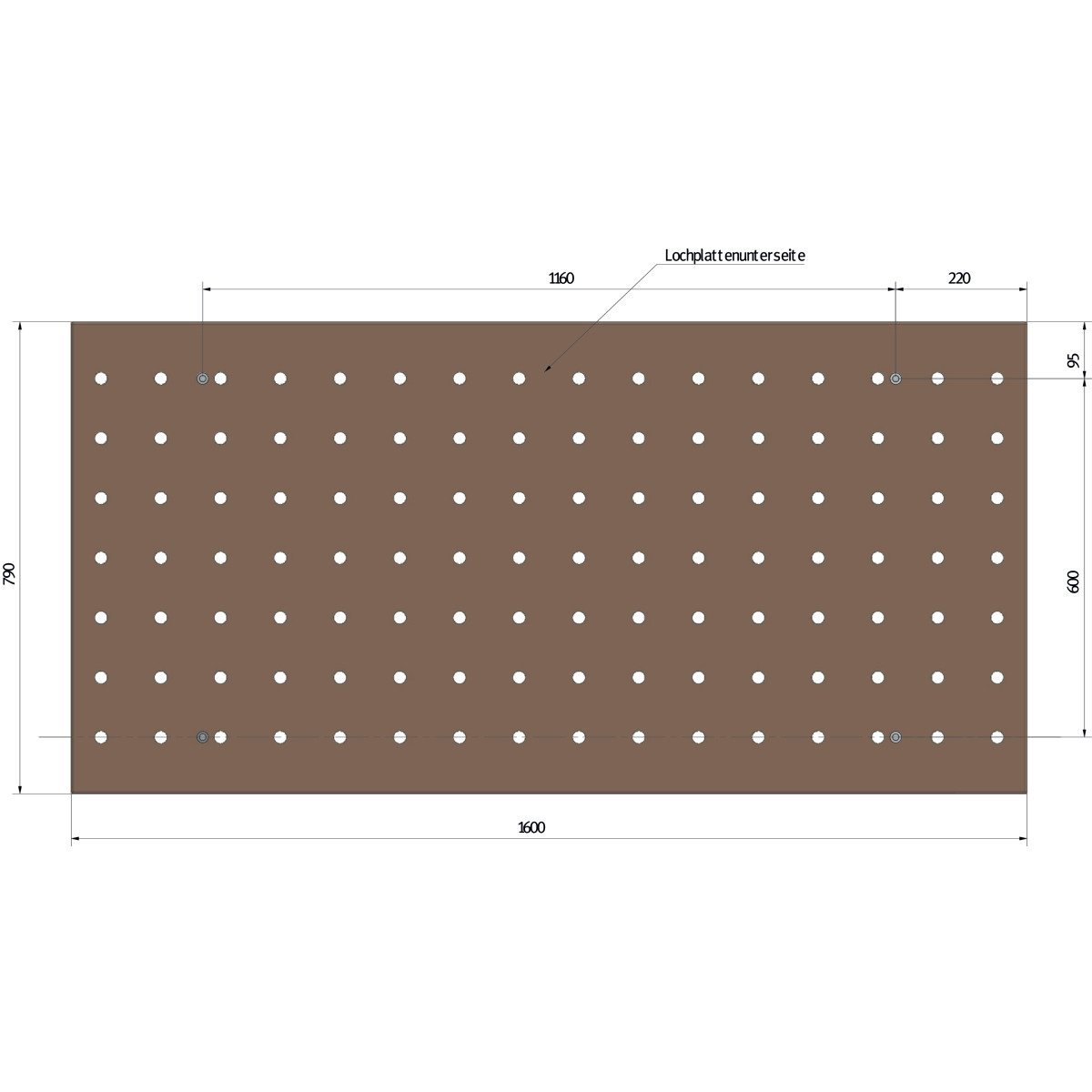 Lochrasterarbeitsplatte Holzkraft Buche-Multiplex, 1600 x 790 mm