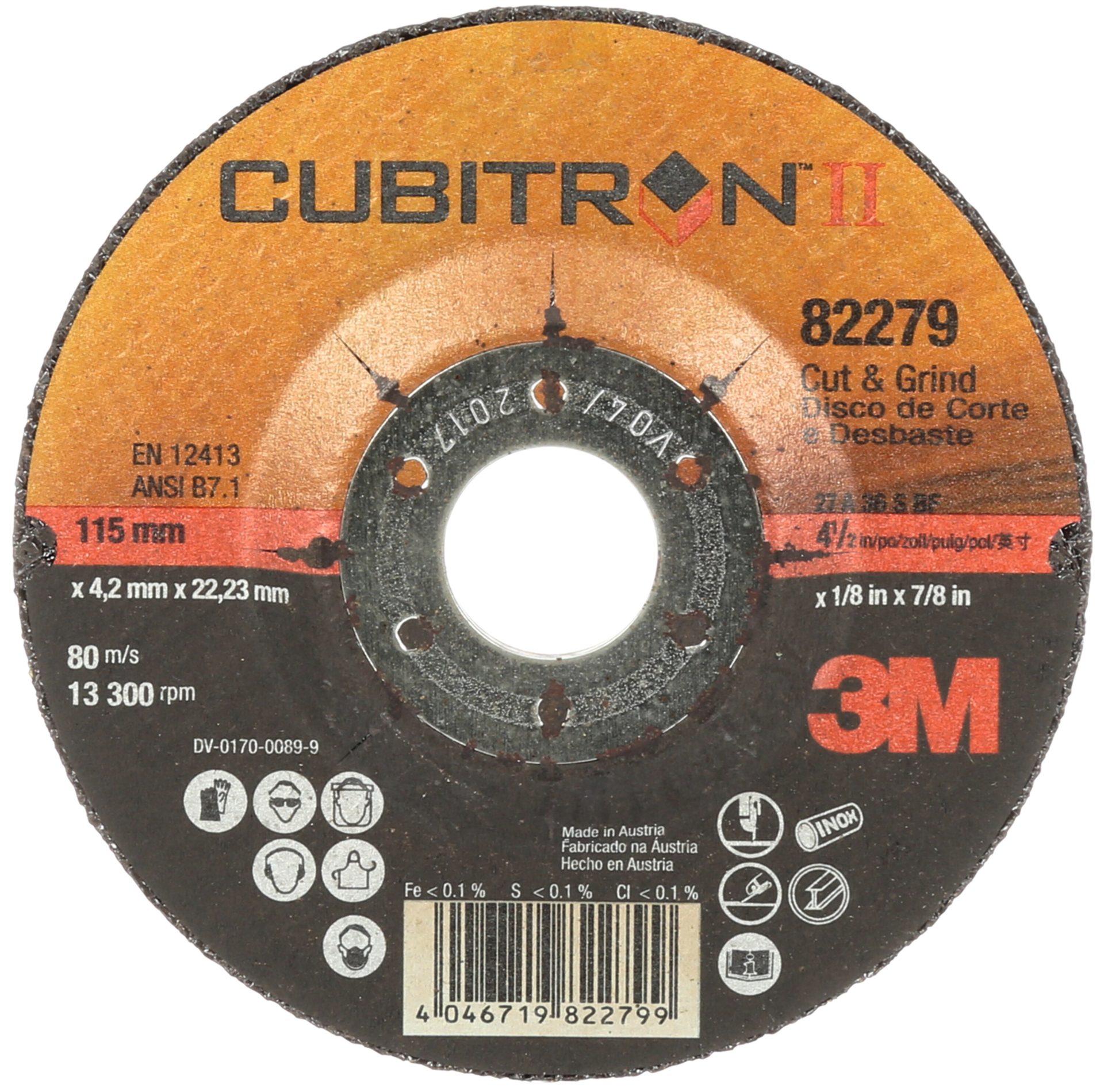 Schruppscheibe Cubitron™ II Cut & Grind Stahl/VA gekröpft D115mm B4,2mm Bohrung 22,23mm