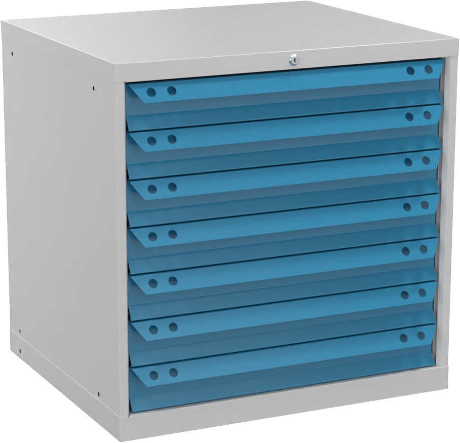 Schubladenschrank Höhe 800mm mit 7 Schubladen 80kg RAL7035/5012 T695 x B605mm