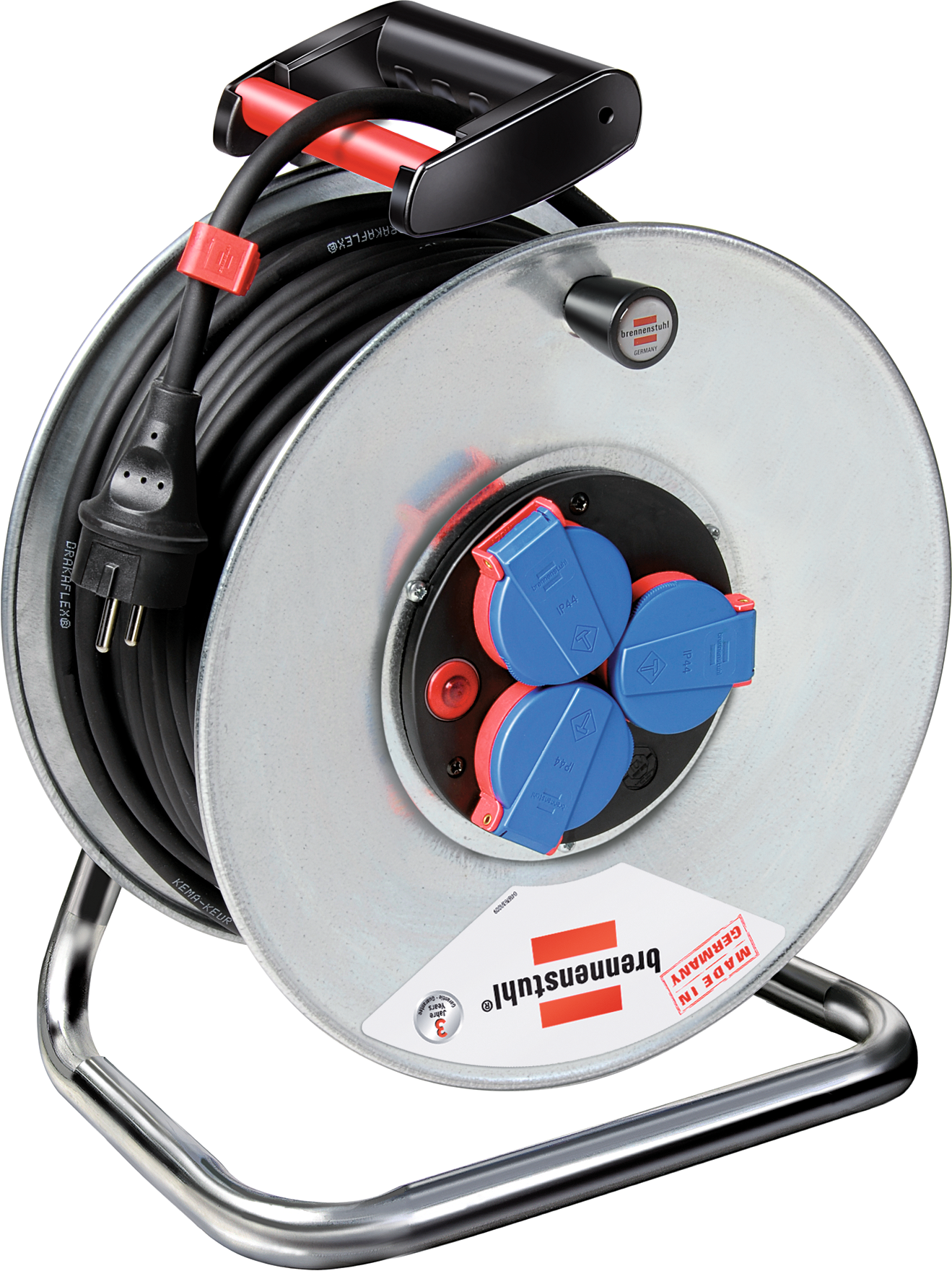 Kabeltrommel Stahlblech Außenbereich 230V Neopren H07RN-F3G2,5 IP44 L25m