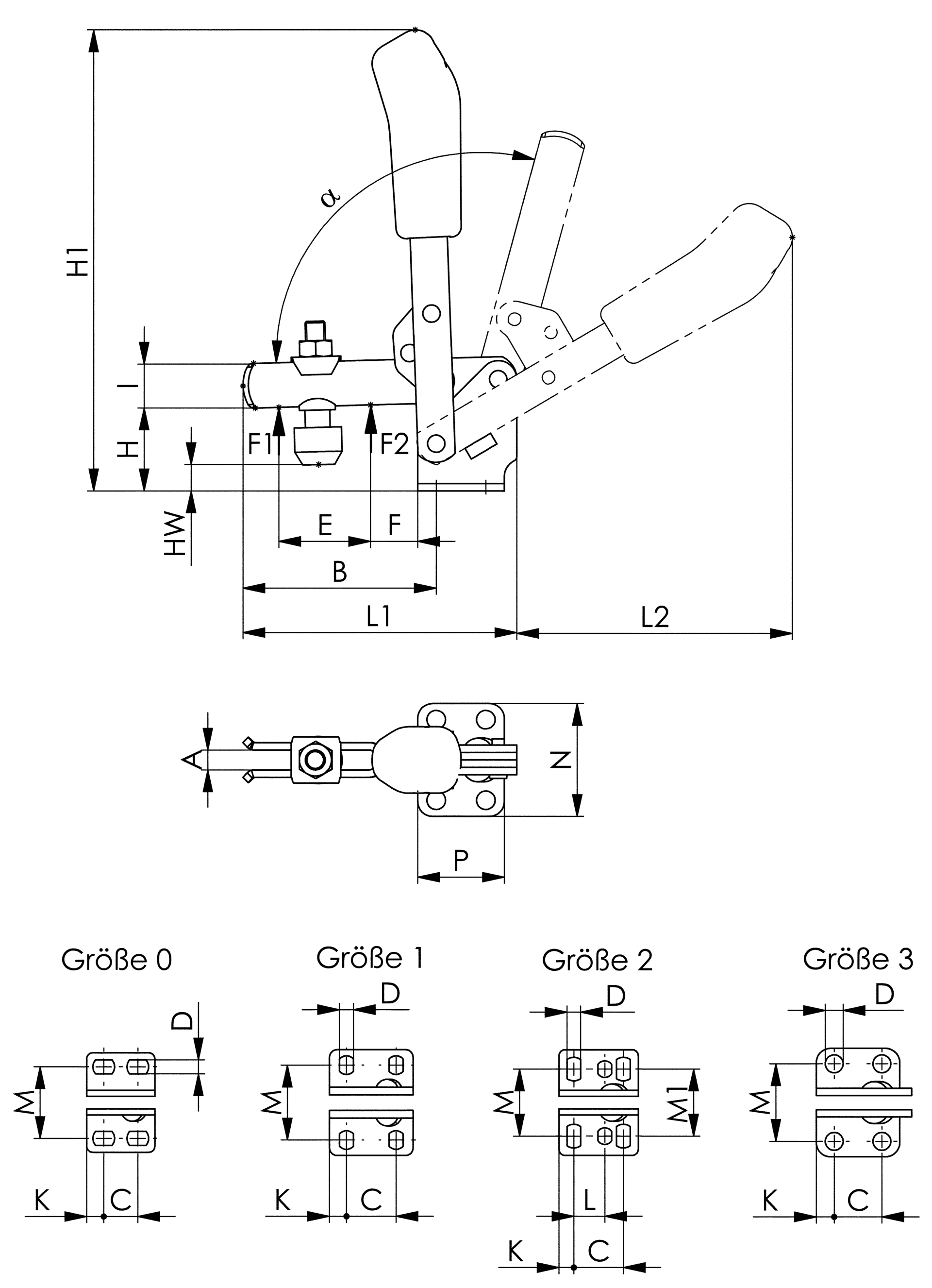 Senkrechtspanner ESD mit waagerechtem Fuß Gr. 0