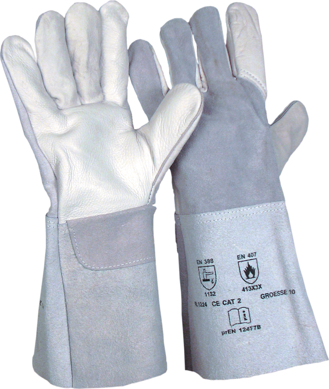 Schweißerhandschuh Spaltleder zum MIG/MAG Schweißen L35cm 5-Finger grau Gr. 10