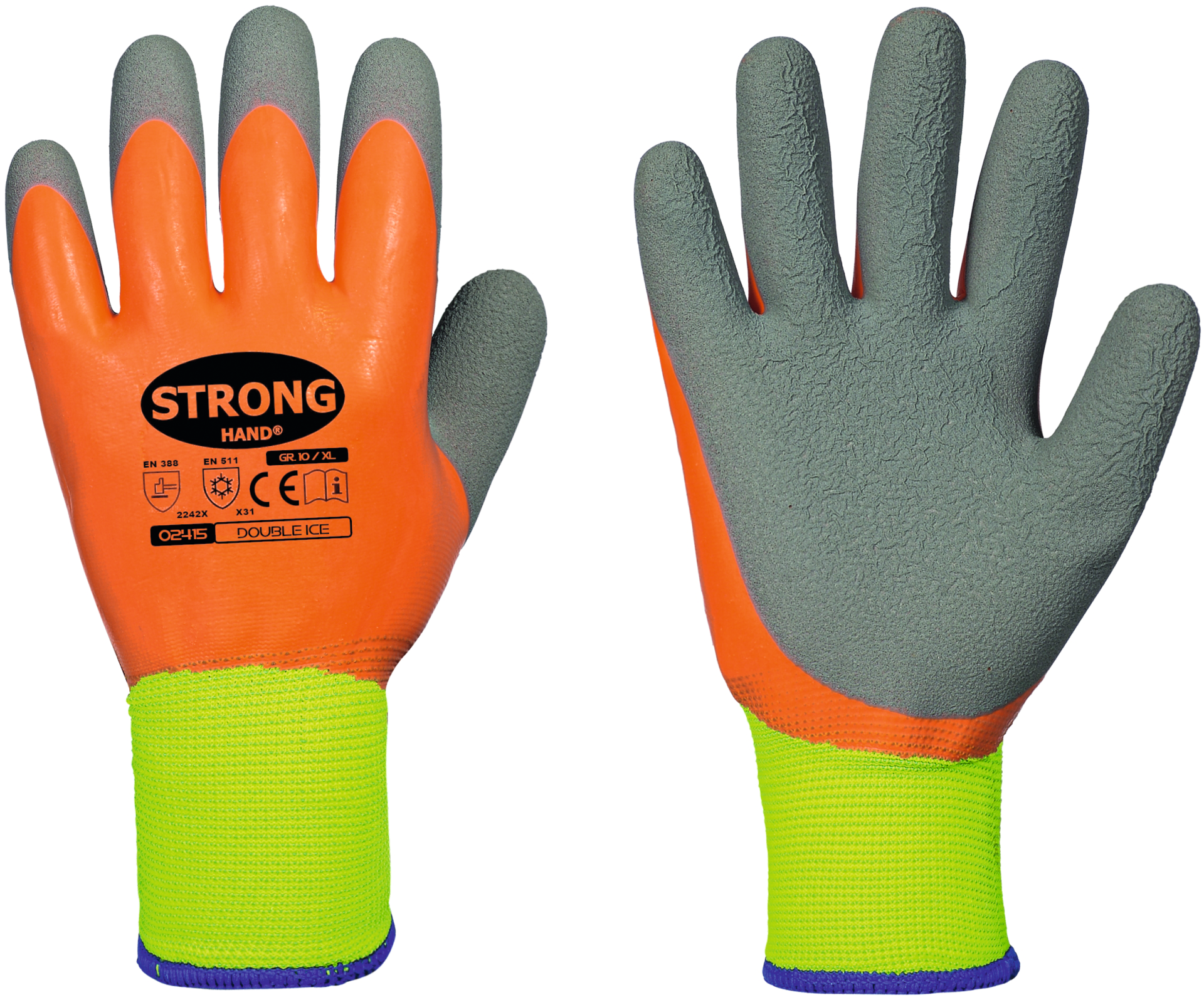Winter-Handschuh Latexbesch. Gr. 8 orange/neongelb/grau