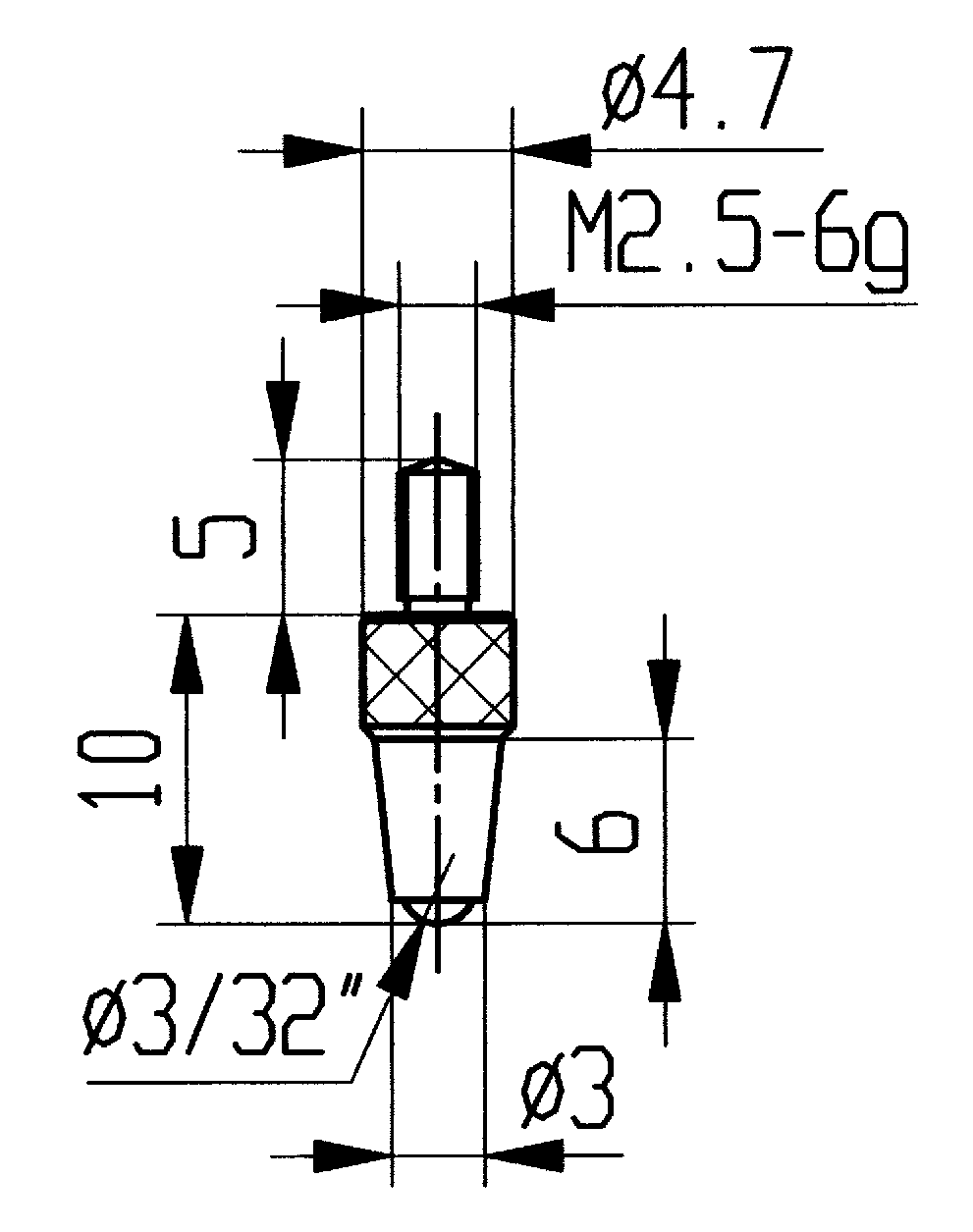 Messtastereinsatz HM M2,5 Kugel D5,0mm