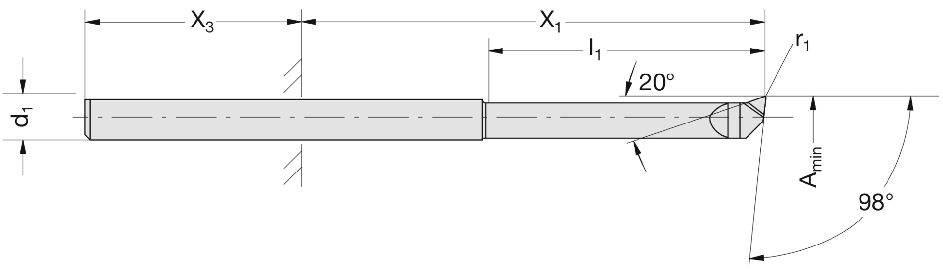 Mini-Ausdrehschneide VHM Ø0,4-6,5mm Amin0,4 x1=3,0-17,0