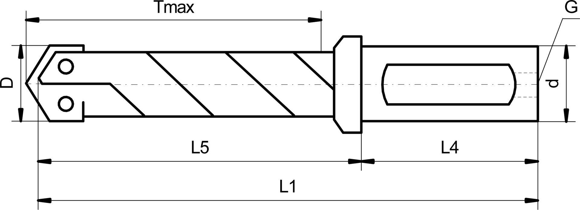 TA-Bohrsytem Halter mit Zylinderschaft D11,5-12,8mm IK NL19,1mm SL45,6mm GL87,5mm gerade