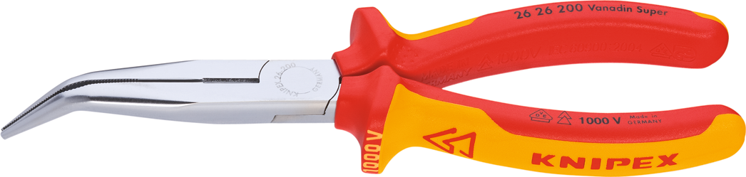 Knipex Flachrundzange VDE gebogen DIN 5745 für Stahldraht-Ø 2,2 mm L 200 mm, Gebogen 40°