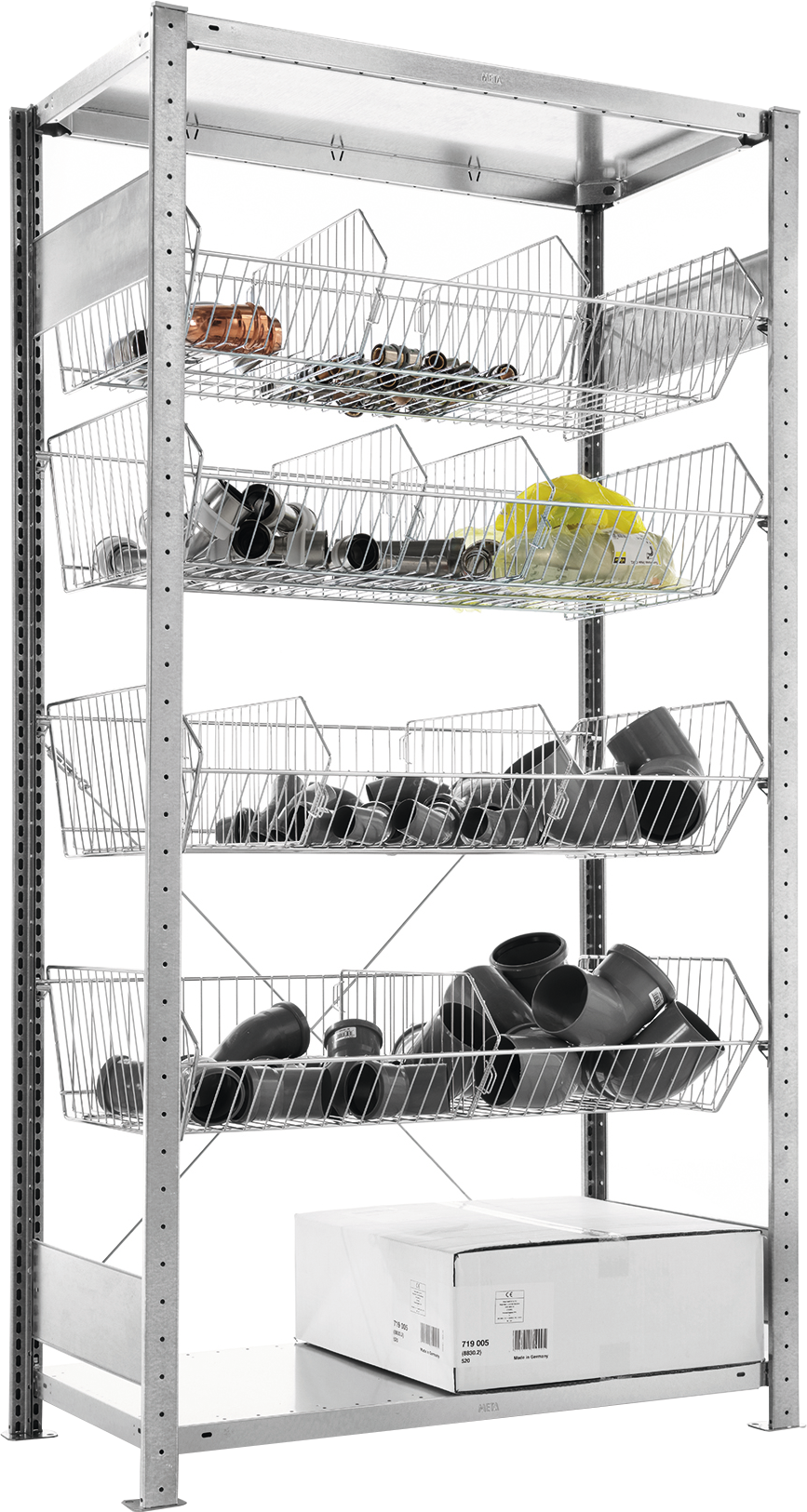 Steckregal Gitterkörbe leicht Grundregal Traglast Korb 35kg B1000 x H2000 x T500mm