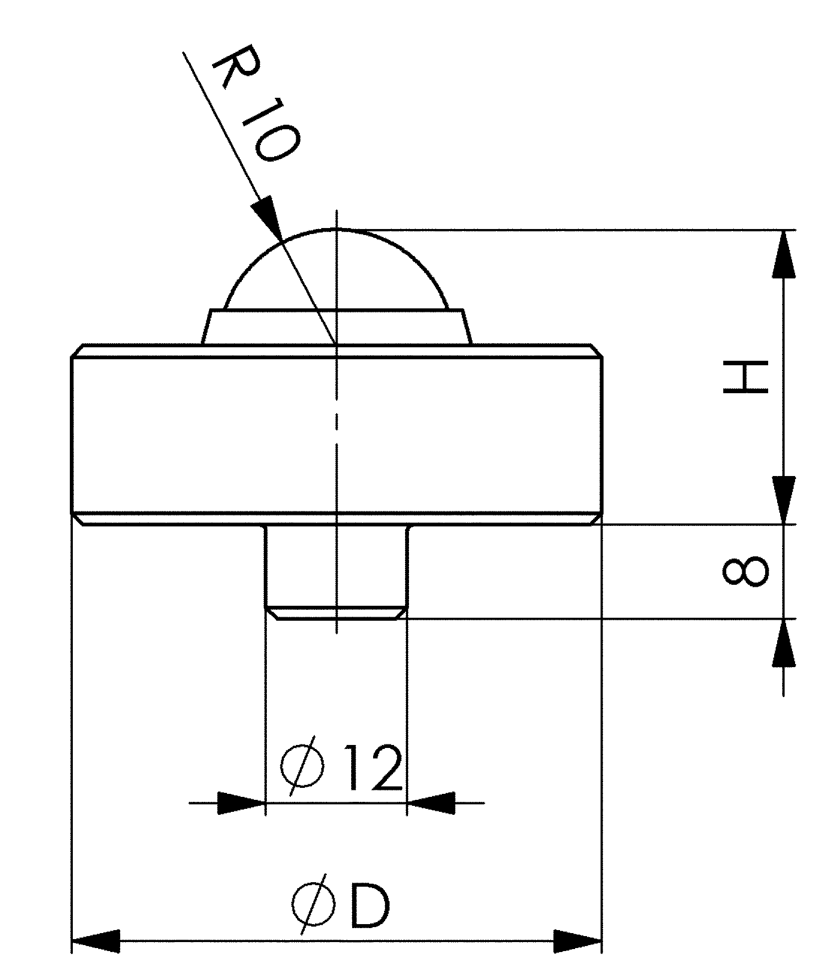 Aufsatz gehärtet mit drehbarer Kugel D45mm r10mm H25mm 30kN